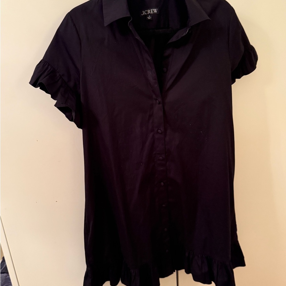 J. Crew Women's Black Button Down Shirt with Ruffle Sleeves